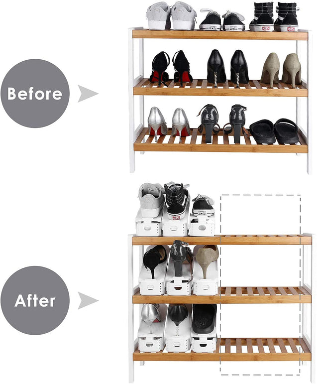 Shoe Slots Organizer, Adjustable Shoe Rack Shoe Organizer - Double Layer Stack - Space Saver Storage Rack Holder 10-Pack