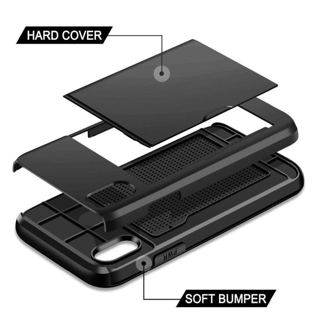 For iPhone Case Slide Armor Wallet Card Slots Holder Cover