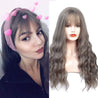 Long Wavy Wig With Air Bangs Silky Full Heat Resistant Synthetic Wig for Women - Natural Looking Machine Made Grey Pink 26 inch Hair Replacement Wig for Party Cosplay Body Wavy