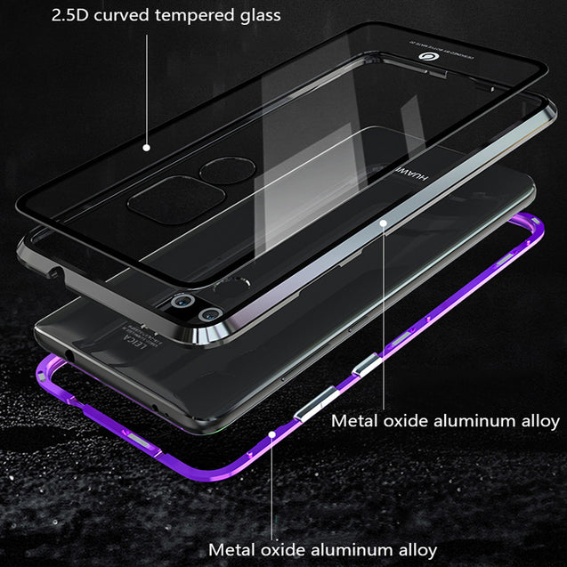Luxury Clear Tempered Glass Magnetic Metal Phone Case For HUAWEI Mate 20 Pro Mate 20 Lite 20 X