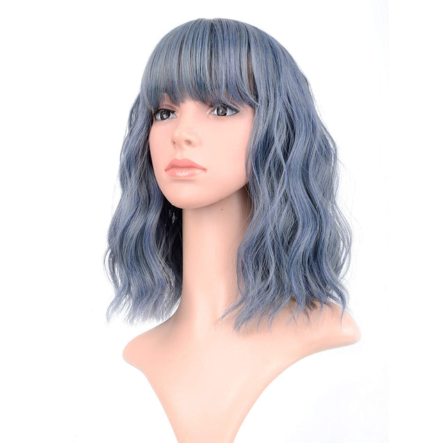 Pastel Wavy Wig With Air Bangs Women's Short Bob Pink Wig Curly Wavy Shoulder Length Pastel Bob Synthetic Cosplay Wig for Girl Colorful Costume Wigs