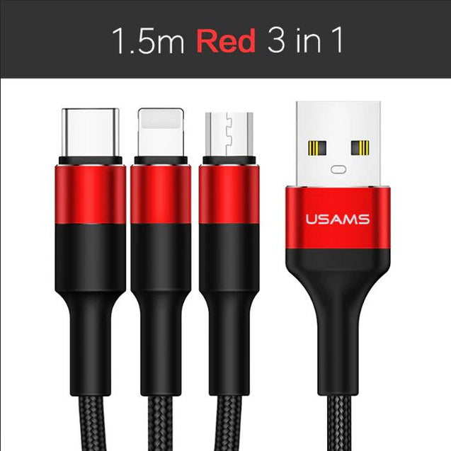 3 In1 Mobile Phone Data Cable Type C Micro For iPhone iPad Samsung Charging cable Microusb USB C